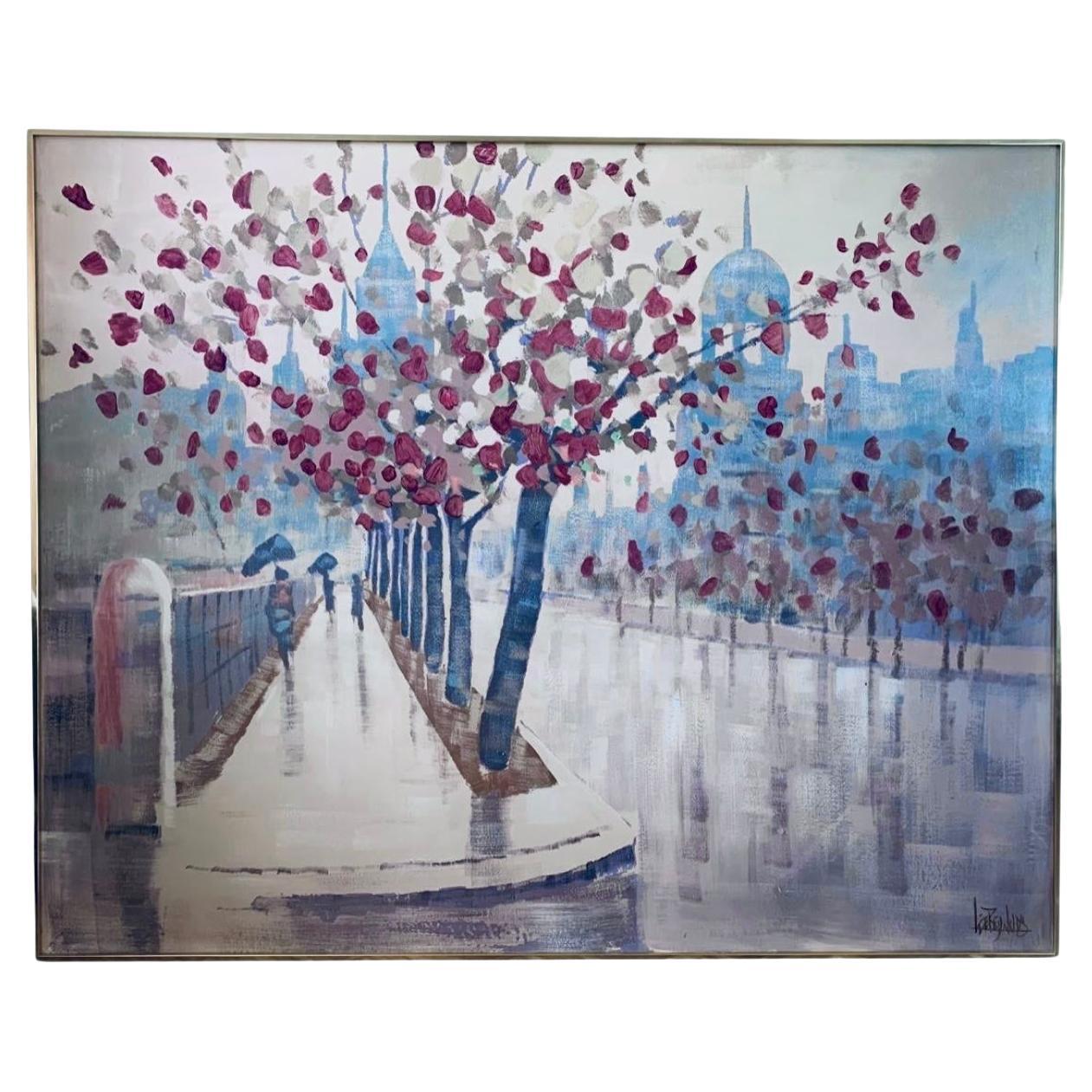 Frisman Vintage 60s Lee Reynolds Mid Century Modern Paris Cityscape Oil Painting Framed Signed