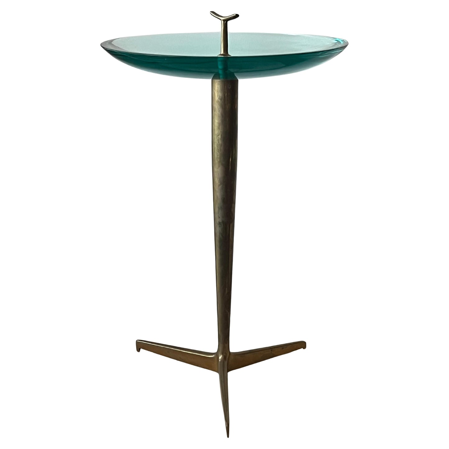 Frisman Vintage Fontana Arte Style Occasional Table in Polished Brass and Concave Glass