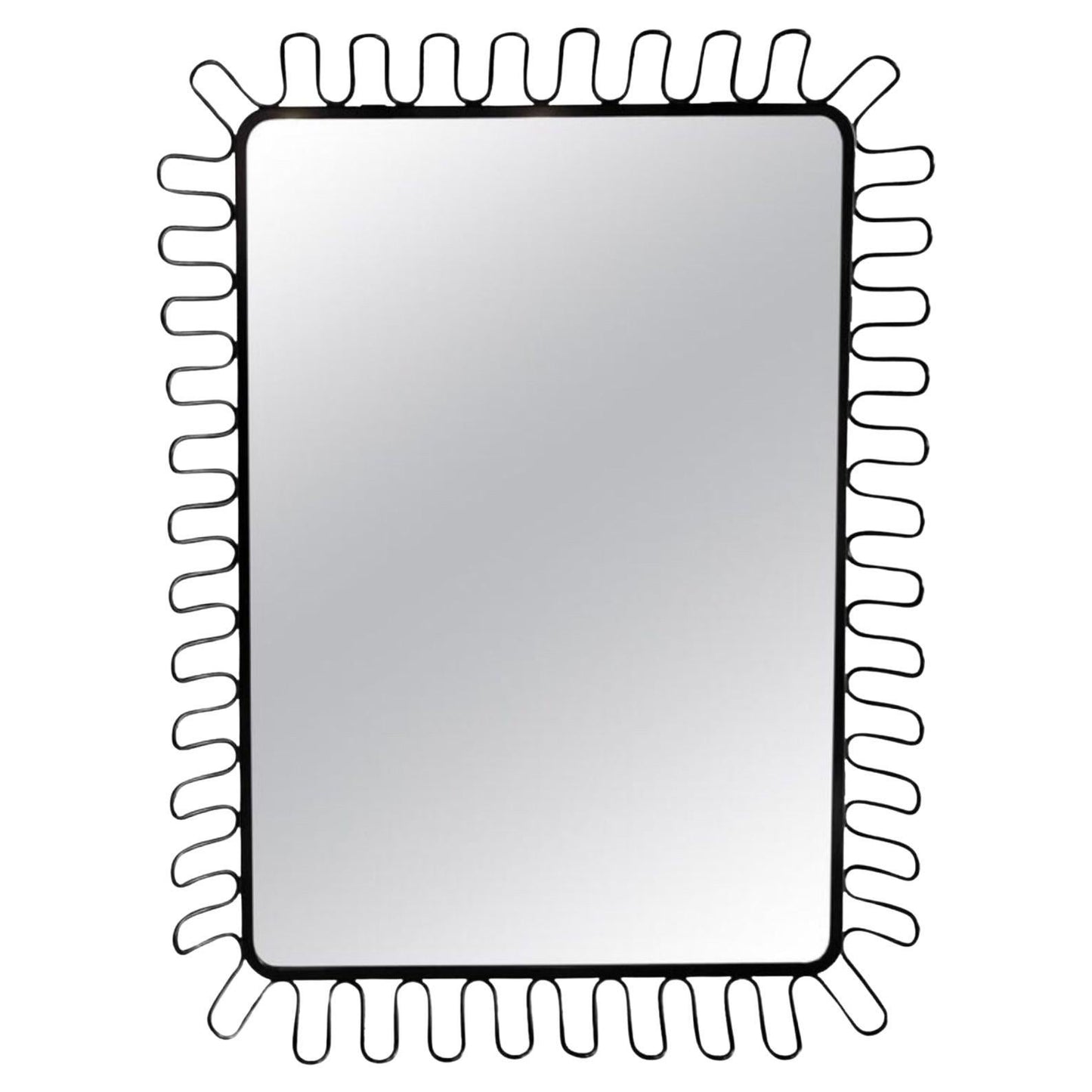 Frisman Vintage 1980s Postmodern Jean Royère Insp Lacquer Spiral Framed Danish Metal Wall Mirror