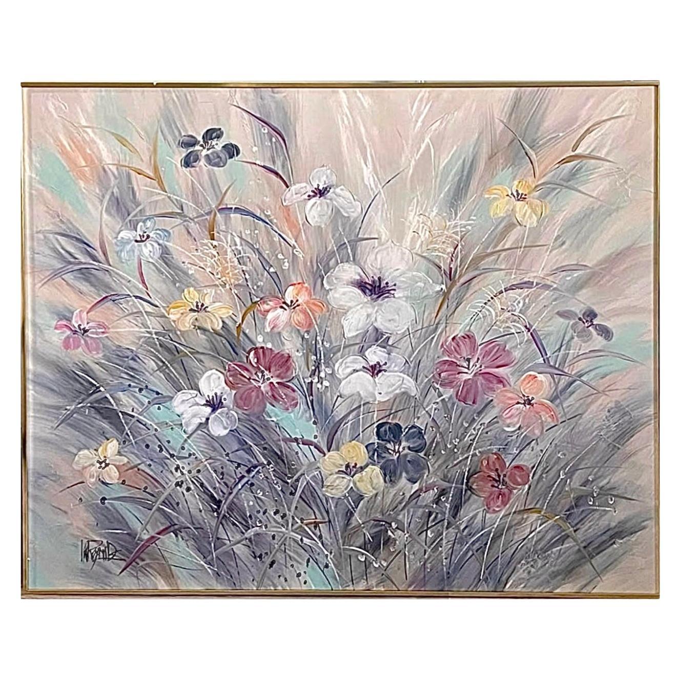 Frisman Vintage 60s Massive Lee Reynolds Abstract Mid Century Modern Wild Flowers Oil Painting
