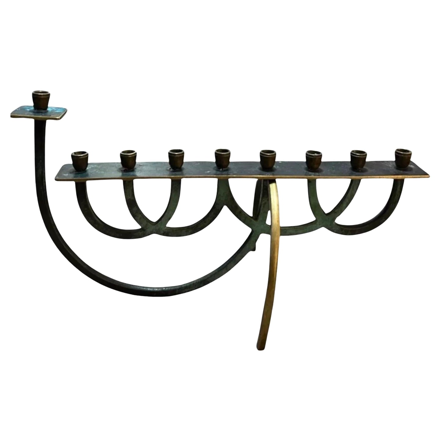 Frisman Vintage Rare 50's Verdigris Brass Mid Century Modern Minimalist Menorah Israel