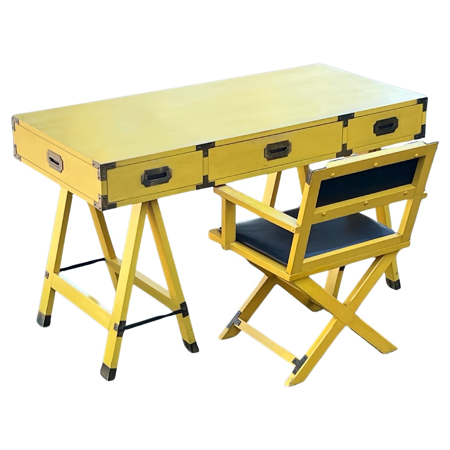 Frisman Vintage Vintage Yellow Campaign Desk And Matching Chair Ca' 1960's