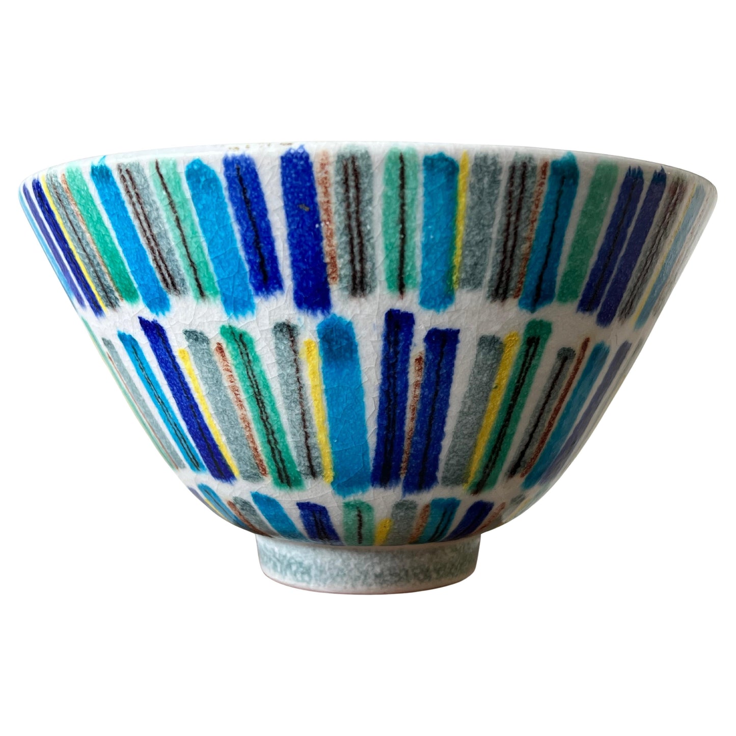 Frisman Vintage Unusual Ceramic Bowl With Stripes By Alvino Bagni For Raymor Ca' 1960's