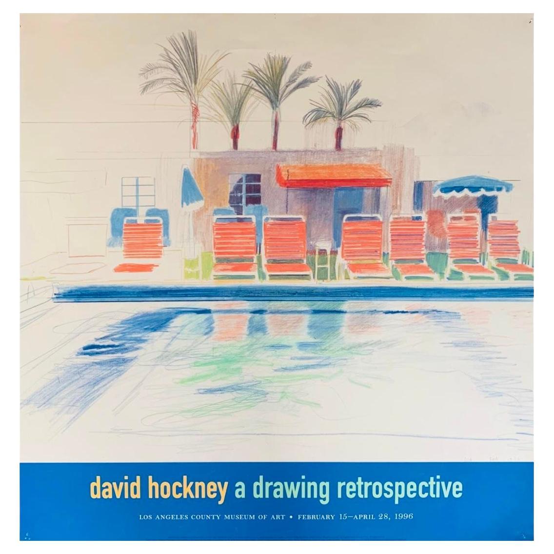 Frisman Vintage Original David Hockney Exhibition Lithograph Poster 8 Sun Chairs by a Pool 1976
