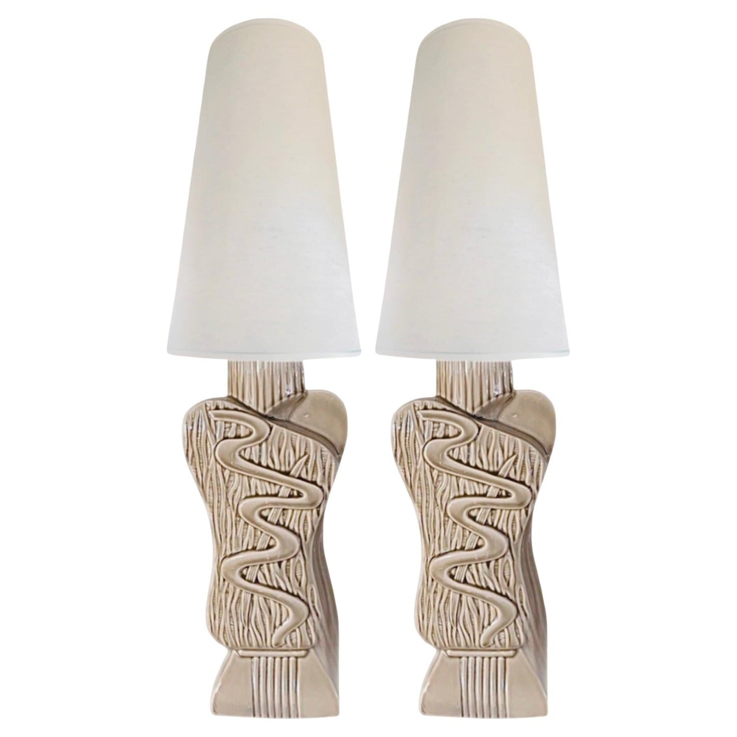 Frisman Vintage 40s Pair Phil-Mar Style Art Deco Mid Century Modern Abstract Ceramic Table Lamps