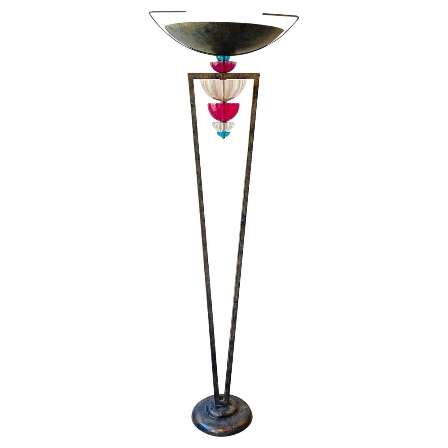 Frisman Vintage 80s Vintage Hivo Van Teal Post Modern Art Deco Torchiere Lucite Floor Lamp