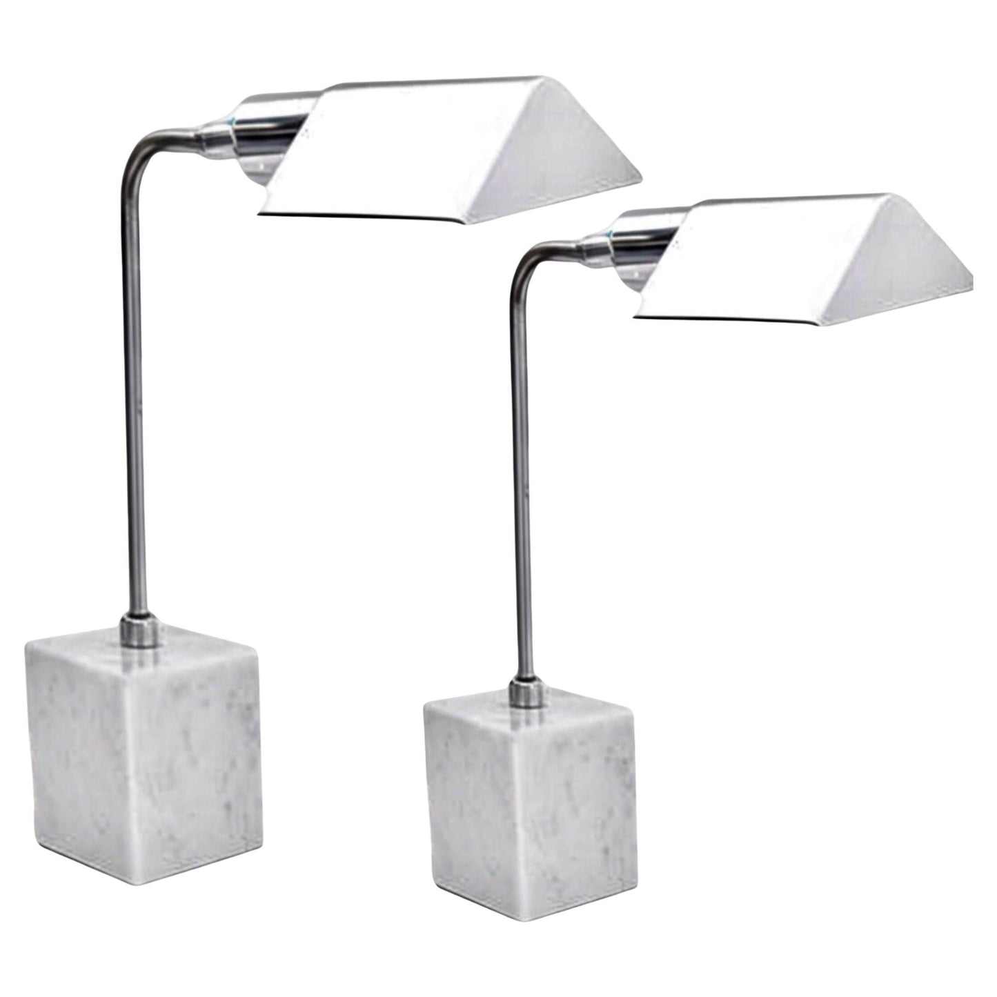 Frisman Vintage Pair Koch Lowy Mid Century Modern OMI Chrome Table Lamp Carrara Marble Base
