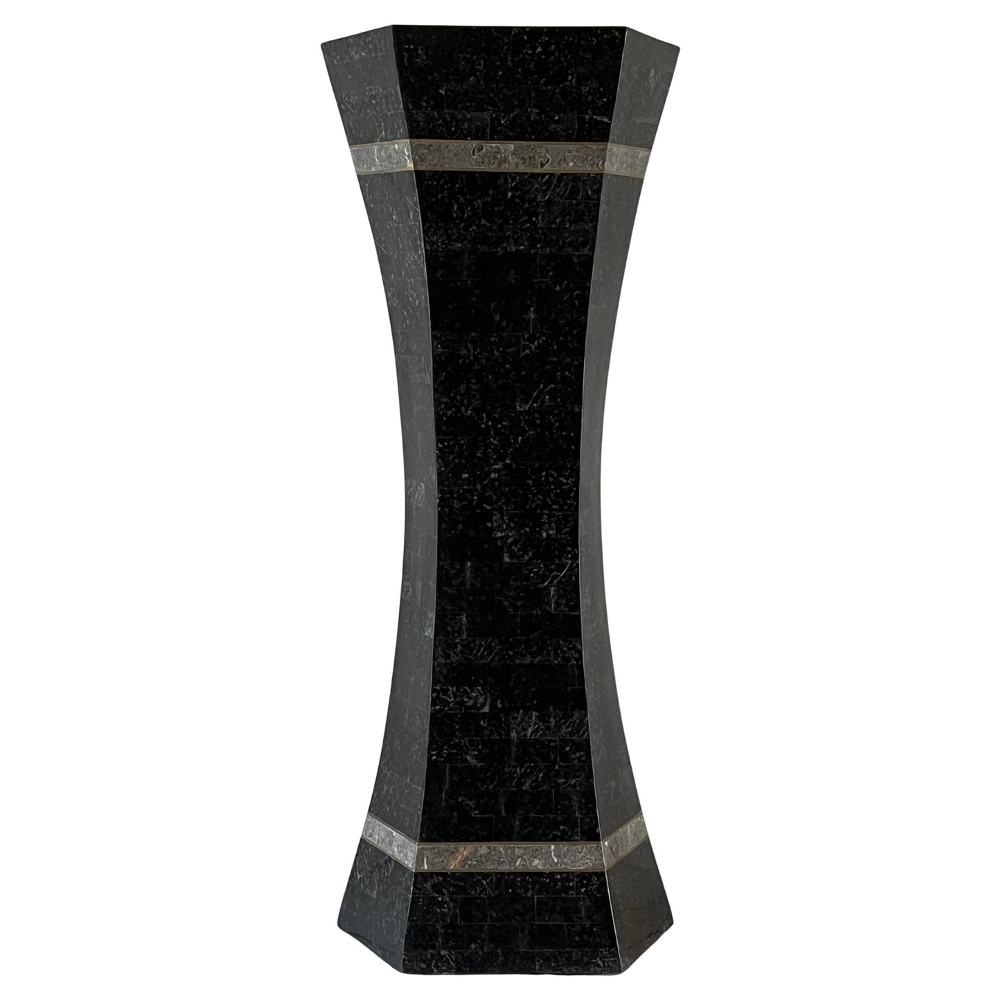 Frisman Vintage Unusual Post Modern Tessellated Stone Pedestal Inlaid Brass