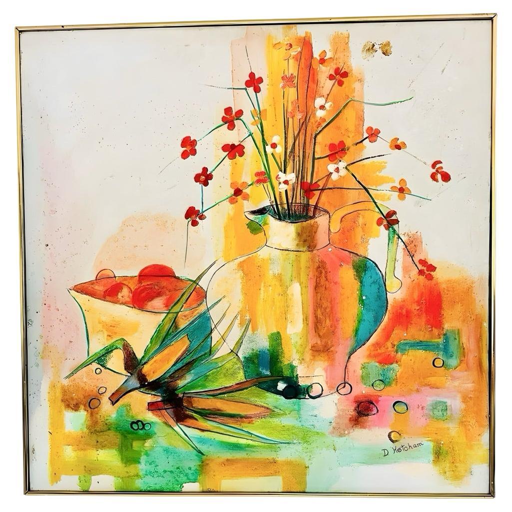 Frisman Vintage Mid Century Modern D. Ketcham Mixed Media Abstract Impressionist Floral Painting