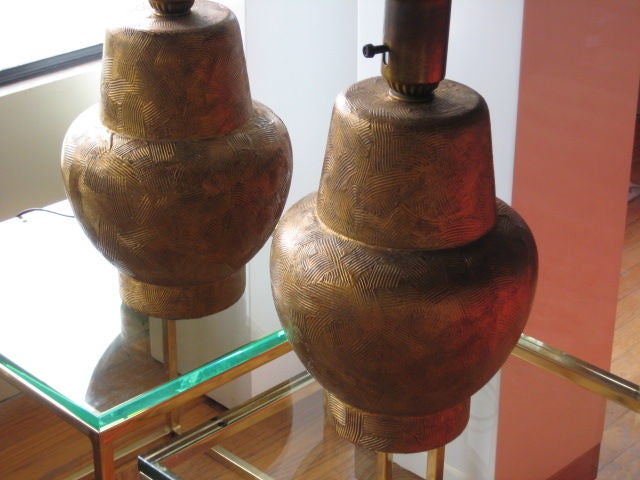 Frisman Vintage Pair of Gilded Wood Lamps by James Mont
