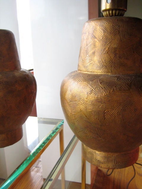 Frisman Vintage Pair of Gilded Wood Lamps by James Mont
