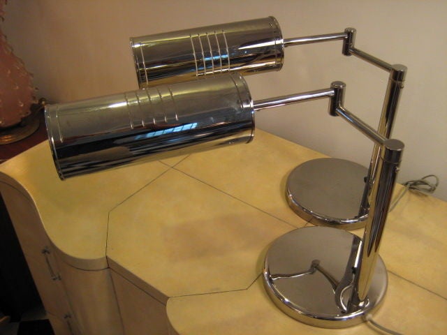 Frisman Vintage A Pair of Desk Lamps by Nessen in Nickel