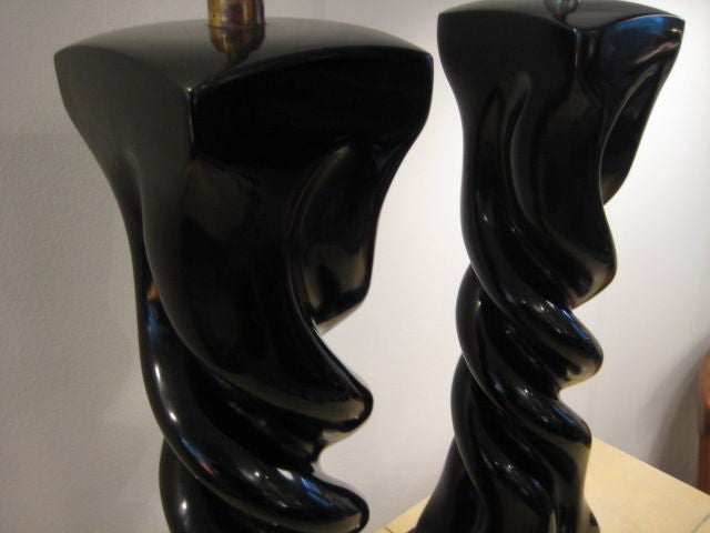 Frisman Vintage Pair of Table Lamps by Heifetz in Black Lacquer