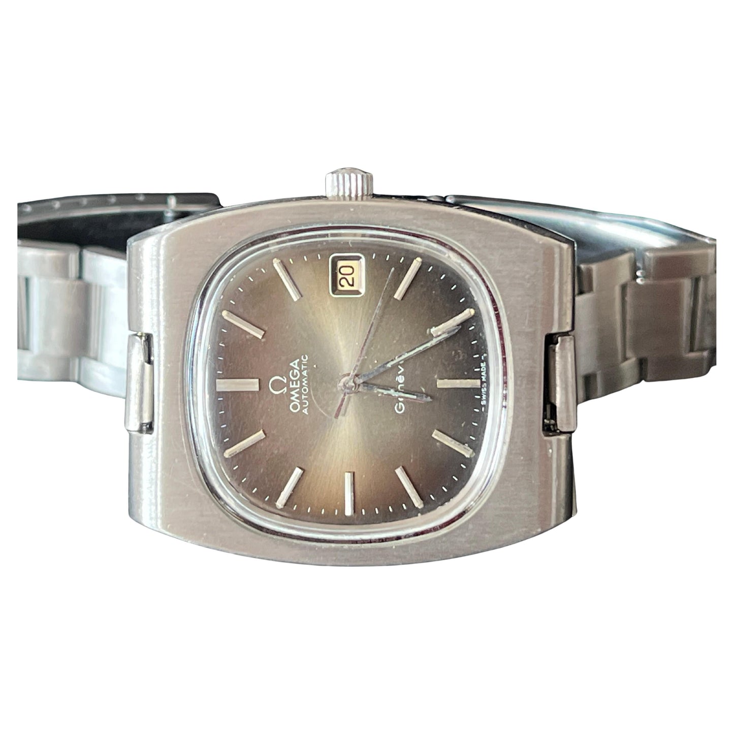 Frisman Vintage 1970's Omega Geneve Vintage Mens TV Shaped Watch with Original Tropical Dial