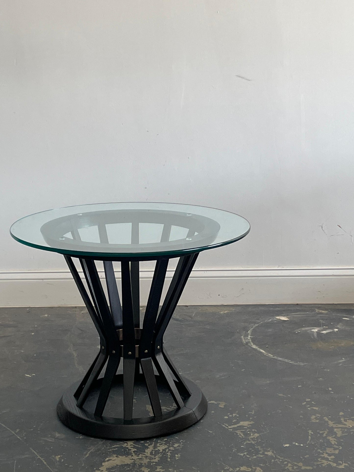 Frisman Vintage Edward Wormley for Dunbar Ebonized Sheaf of Wheat Table with Glass Top
