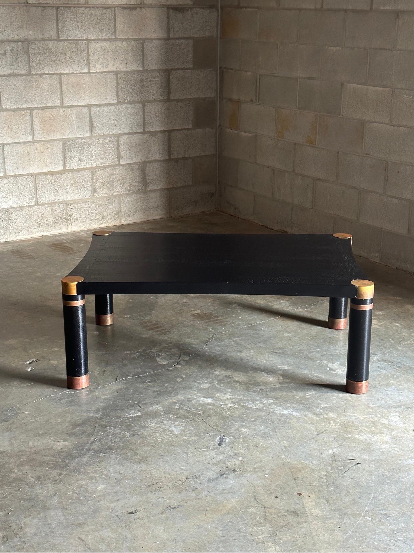 Frisman Vintage Karl Springer Exotic Leather and Patinated Brass Coffee Table