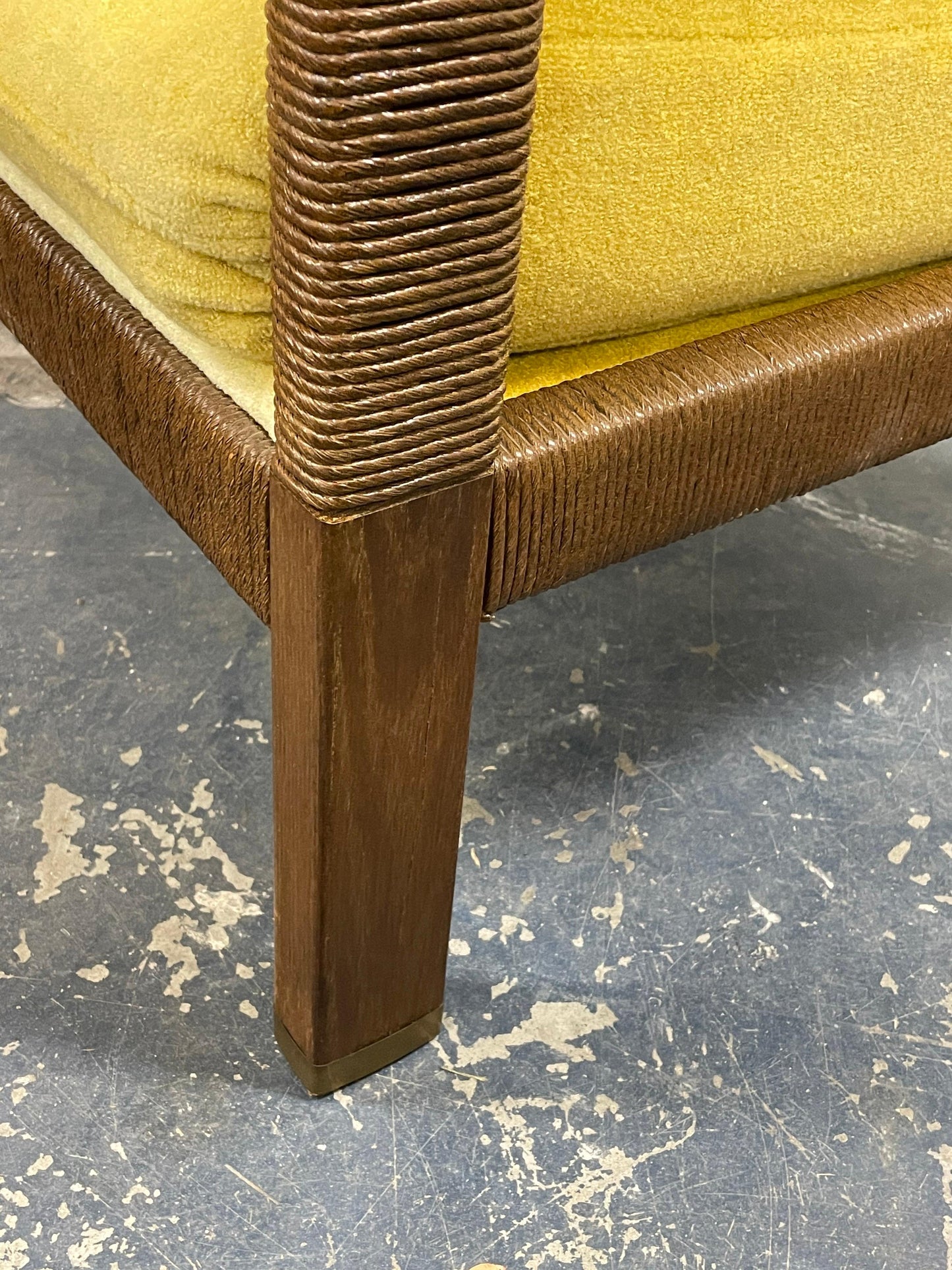 Frisman Vintage Modernist Club Chairs, Brass and Rush Cord