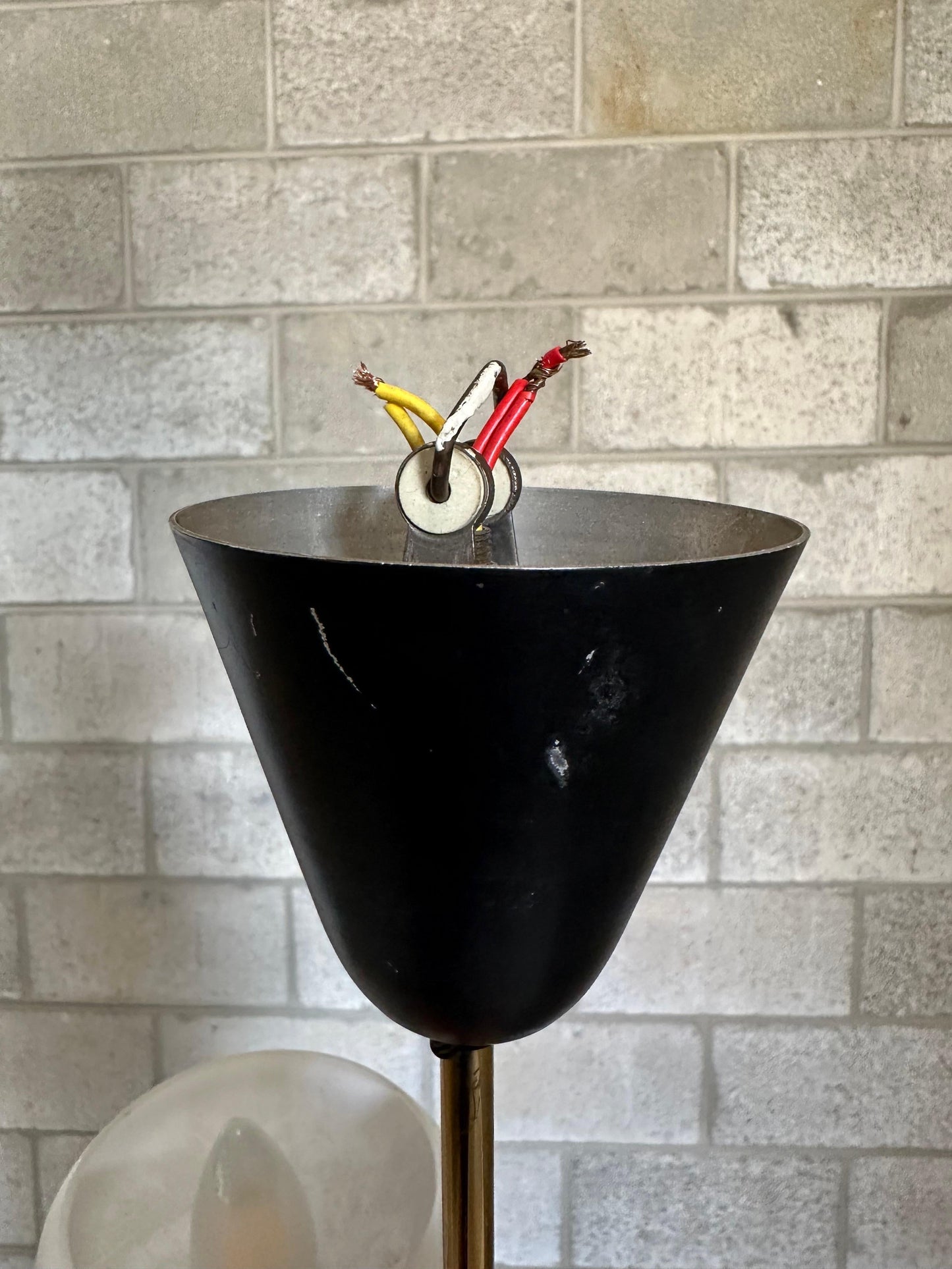 Frisman Vintage 1950s Brass, Metal, and Opaline Glass Hanging Ceiling Light, Sweden