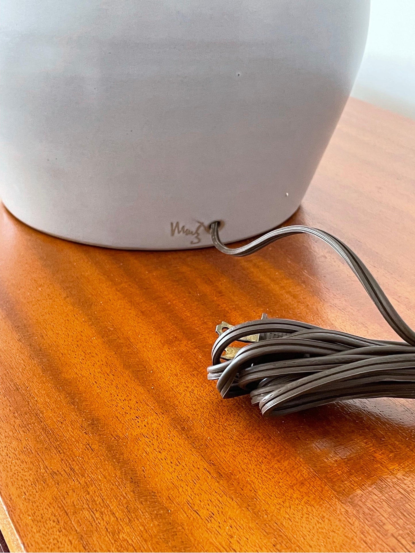 Frisman Vintage Martz Lamp by Jane and Gordon Martz, Large Round Ceramic and Walnut
