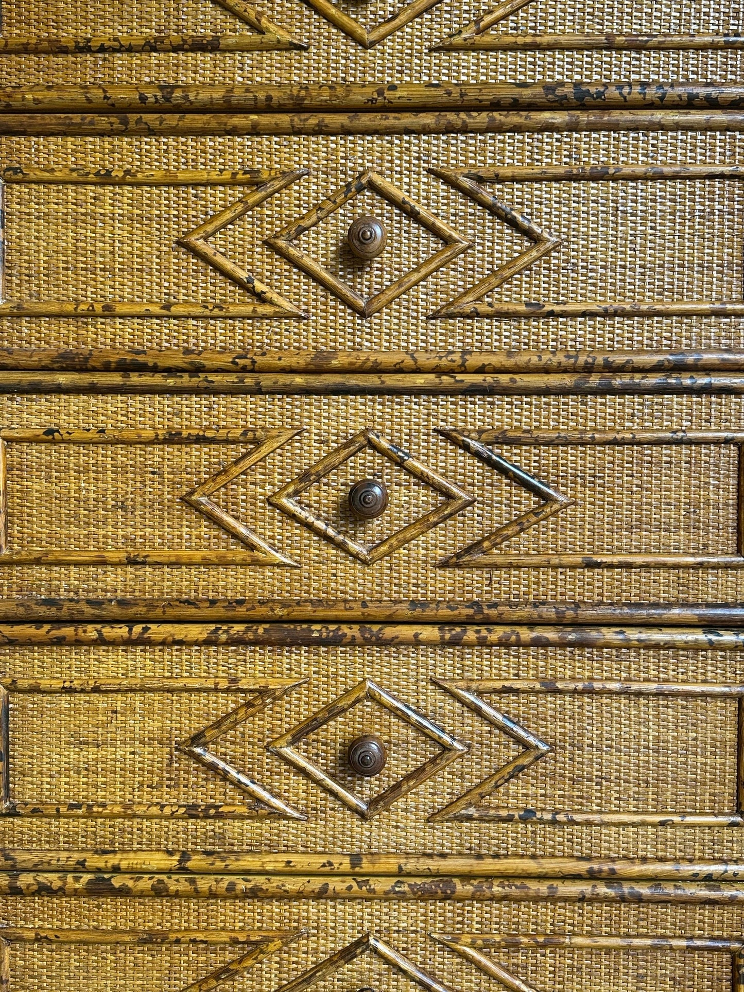 Frisman Vintage Vintage British Colonial Style Bamboo and Rattan Tall Chest