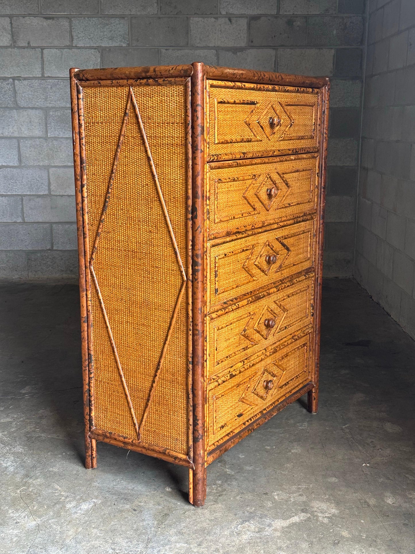 Frisman Vintage Vintage British Colonial Style Bamboo and Rattan Tall Chest