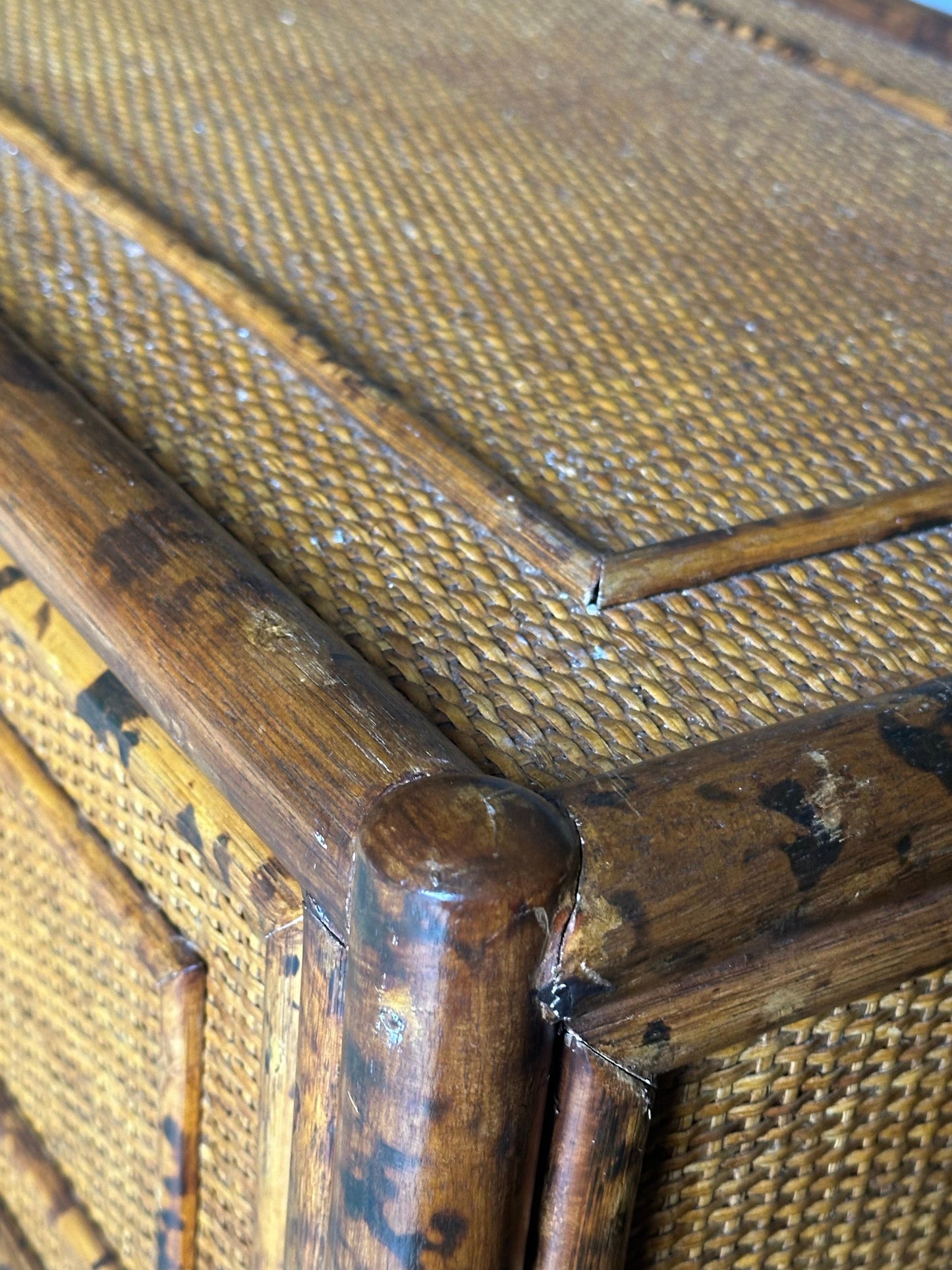Frisman Vintage Vintage British Colonial Style Bamboo and Rattan Tall Chest
