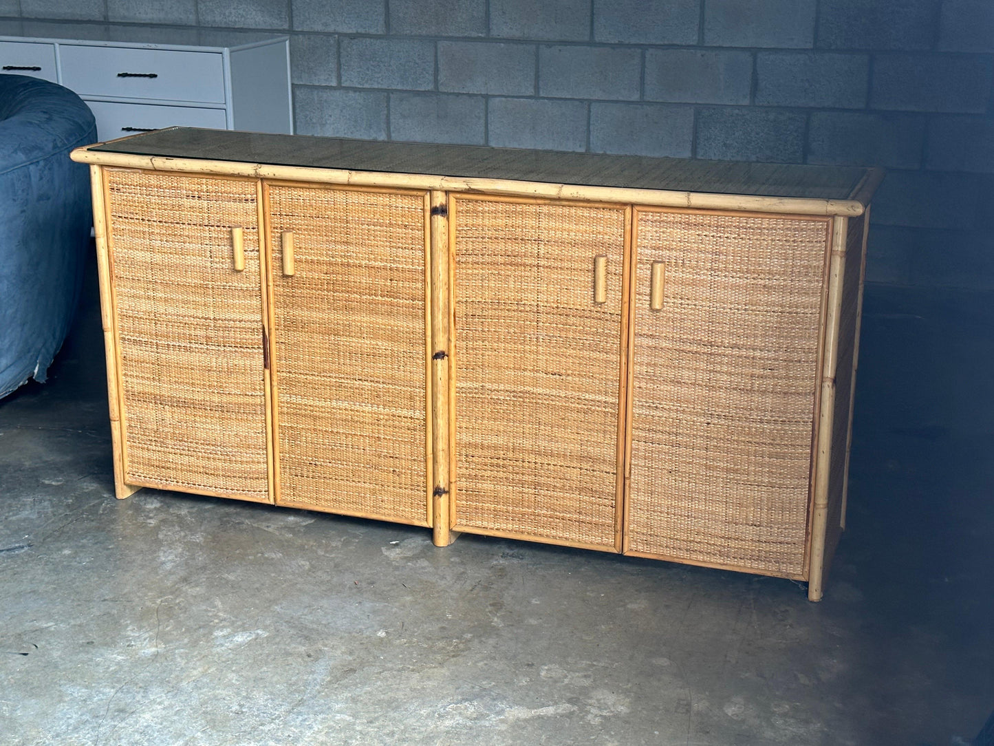 Frisman Vintage Vintage British Colonial Style Bamboo and Cane Sideboard