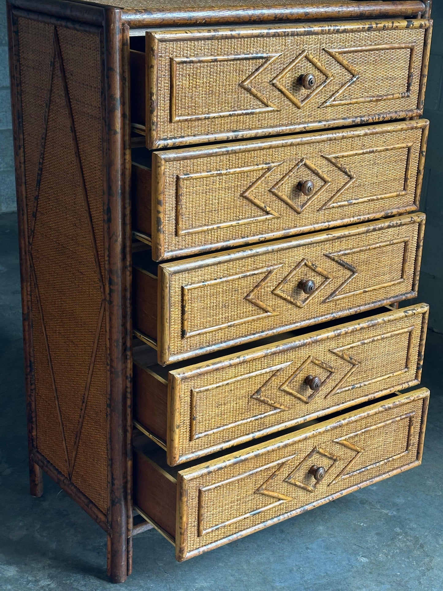 Frisman Vintage Vintage British Colonial Style Bamboo and Rattan Tall Chest