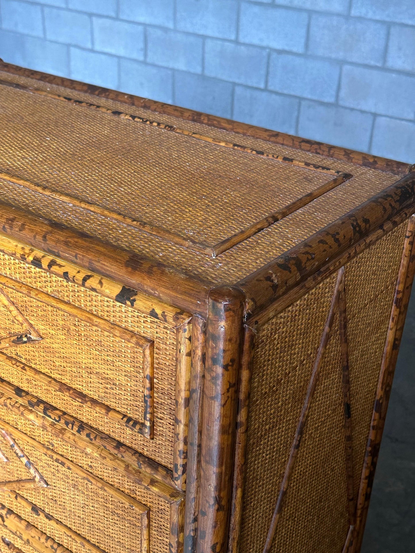 Frisman Vintage Vintage British Colonial Style Bamboo and Rattan Tall Chest