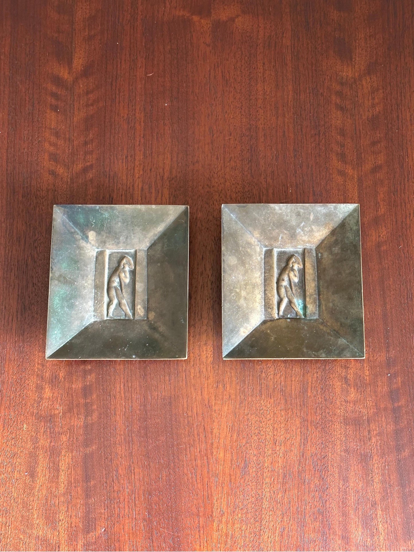 Frisman Vintage GAB Bronze Decorative Plates With Female Motif- a Pair