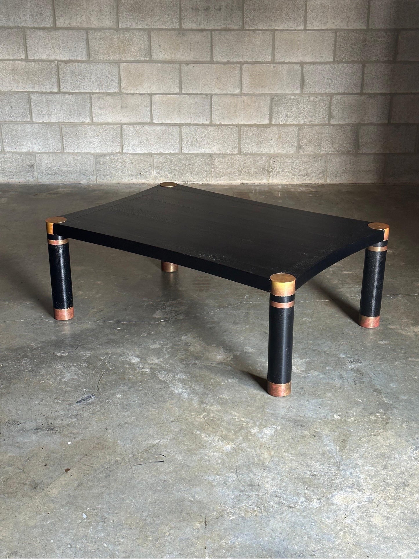 Frisman Vintage Karl Springer Exotic Leather and Patinated Brass Coffee Table