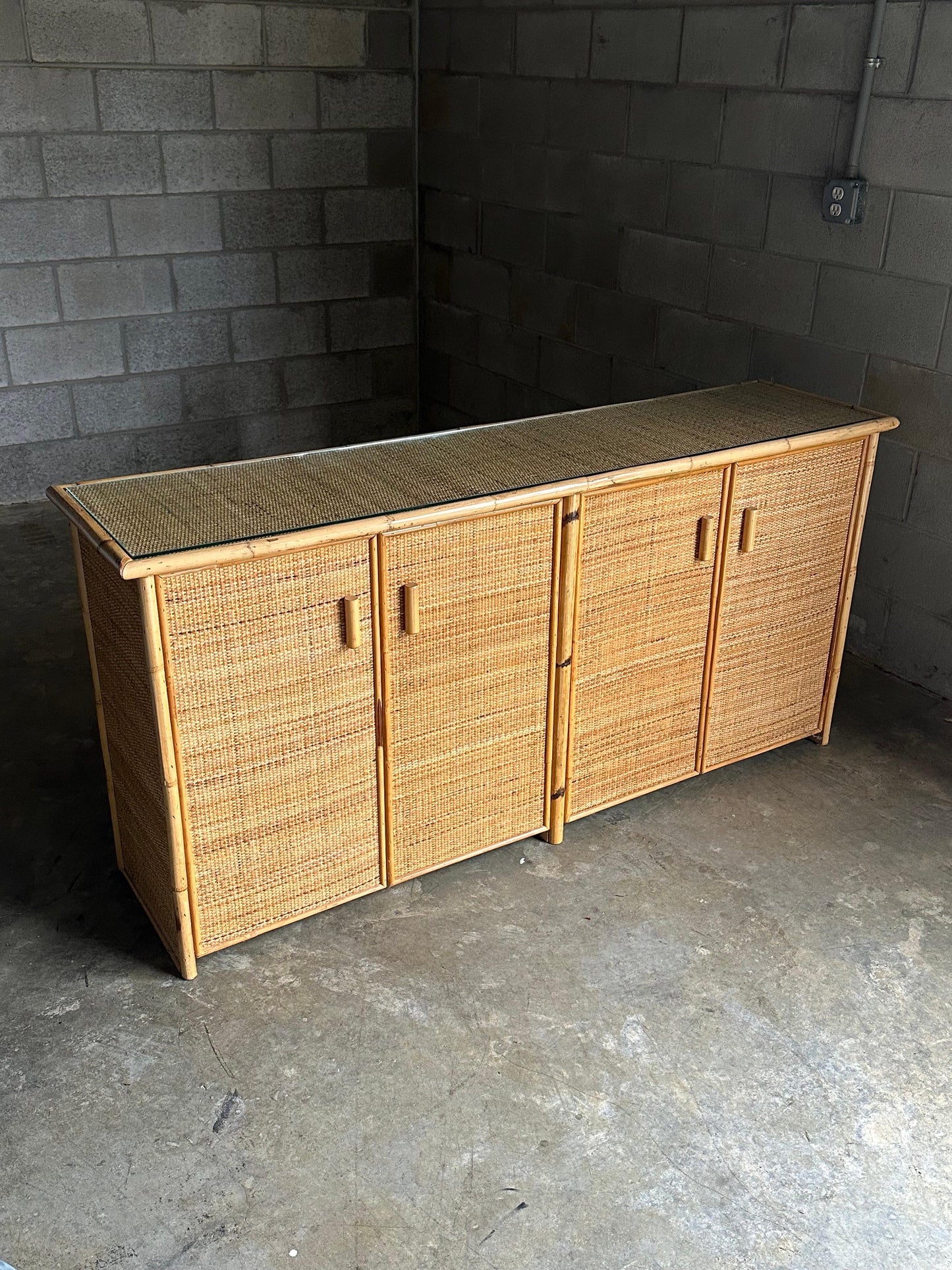 Frisman Vintage Vintage British Colonial Style Bamboo and Cane Sideboard