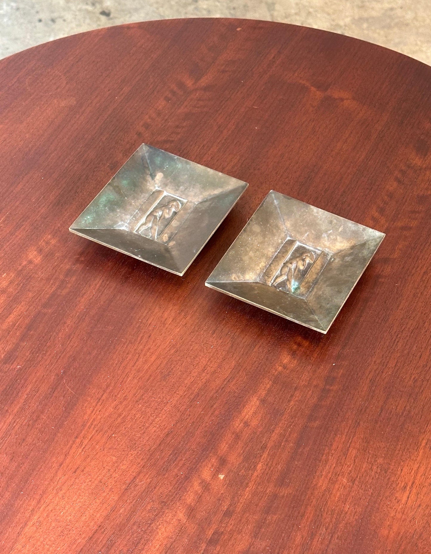 Frisman Vintage GAB Bronze Decorative Plates With Female Motif- a Pair