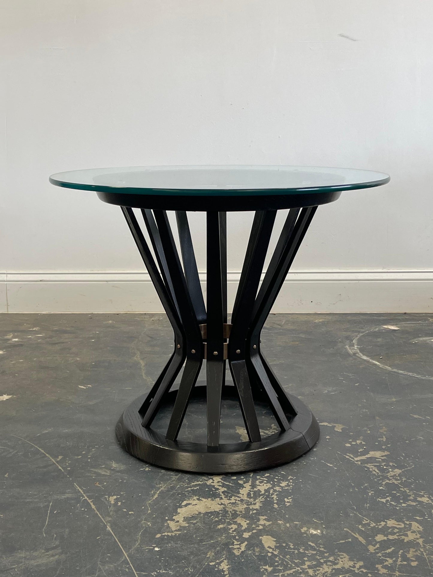 Frisman Vintage Edward Wormley for Dunbar Ebonized Sheaf of Wheat Table with Glass Top