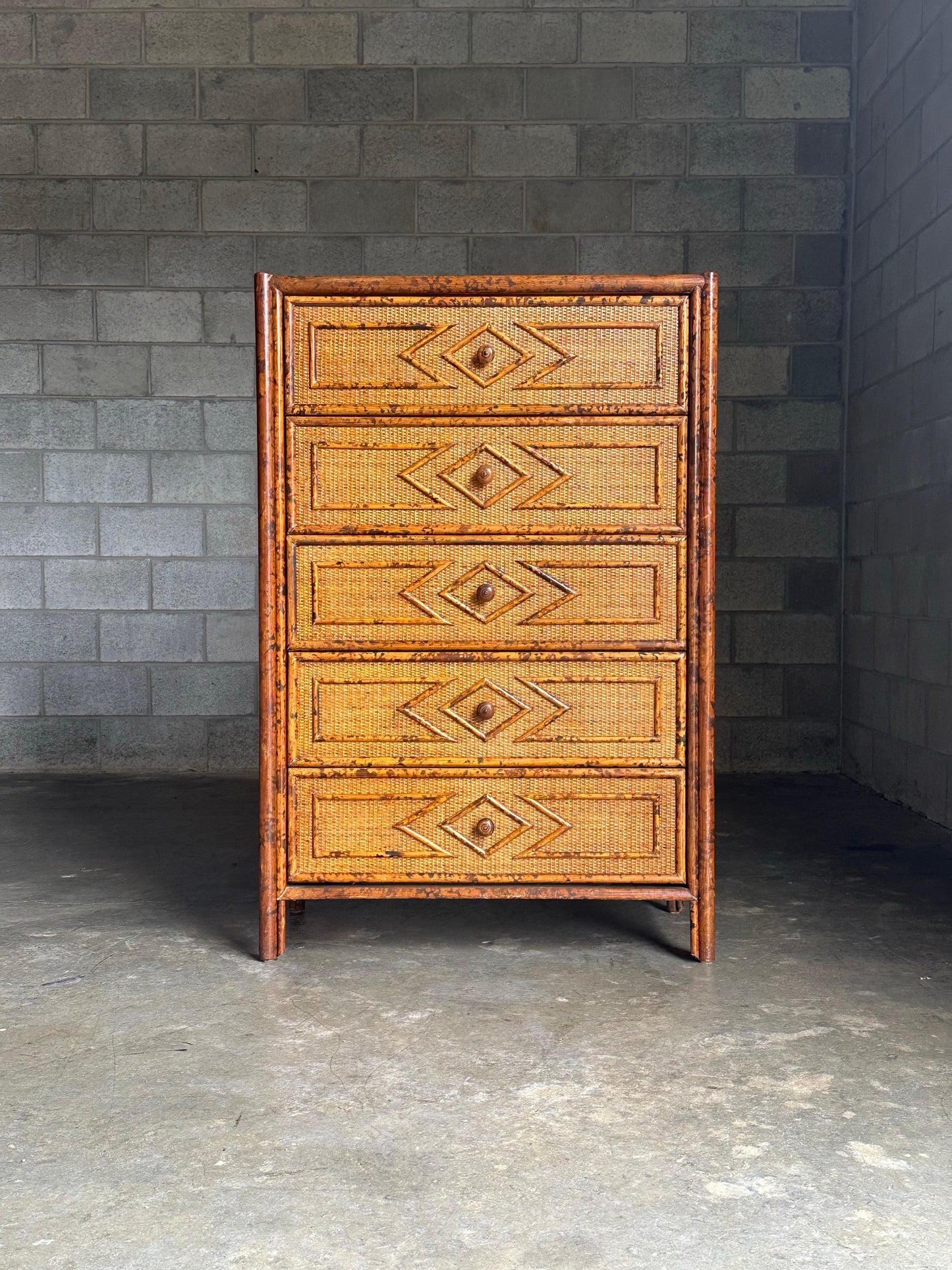 Frisman Vintage Vintage British Colonial Style Bamboo and Rattan Tall Chest