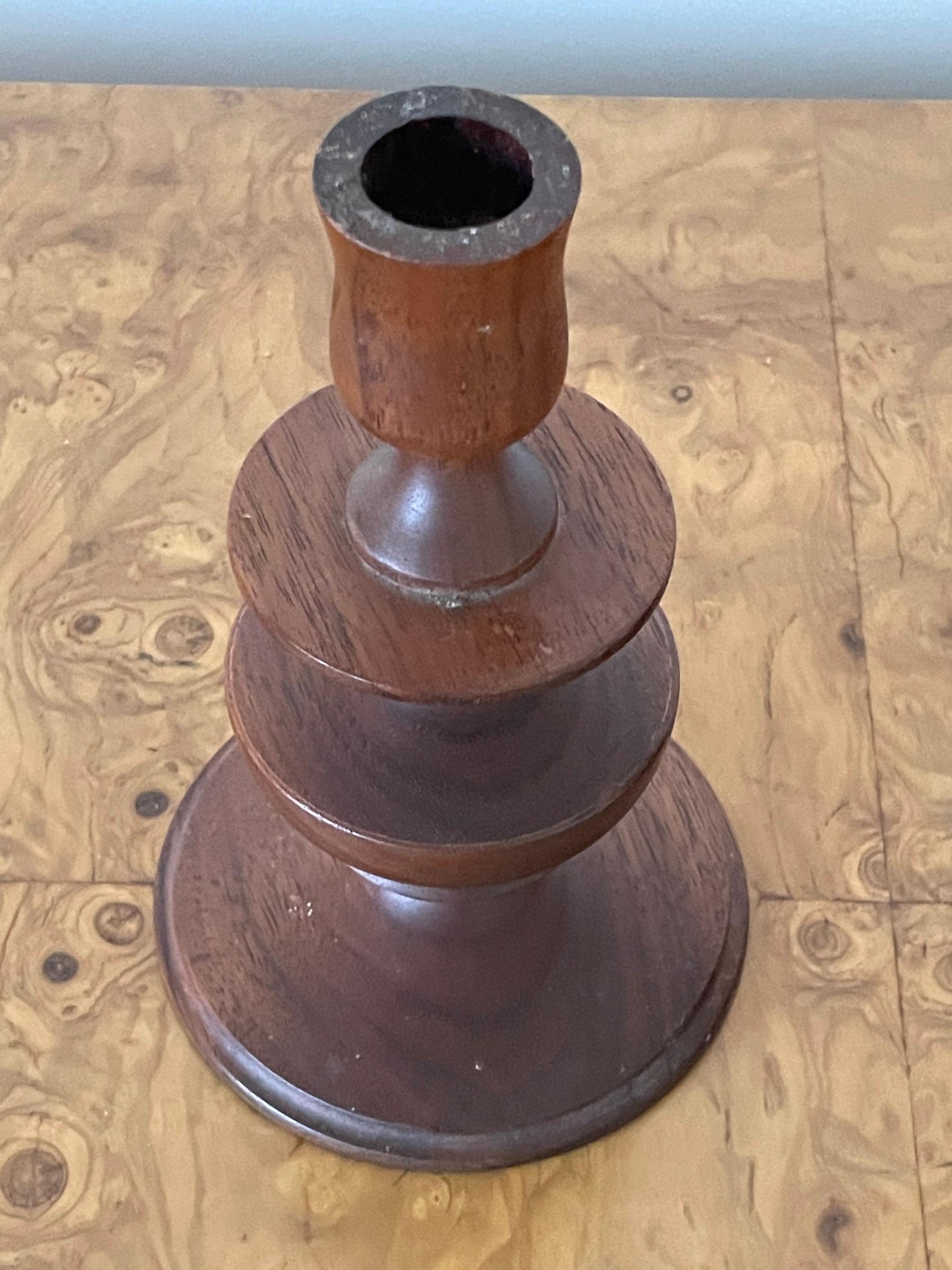 Frisman Vintage Modernist Signed Turned Wood Candle Holders, 1978