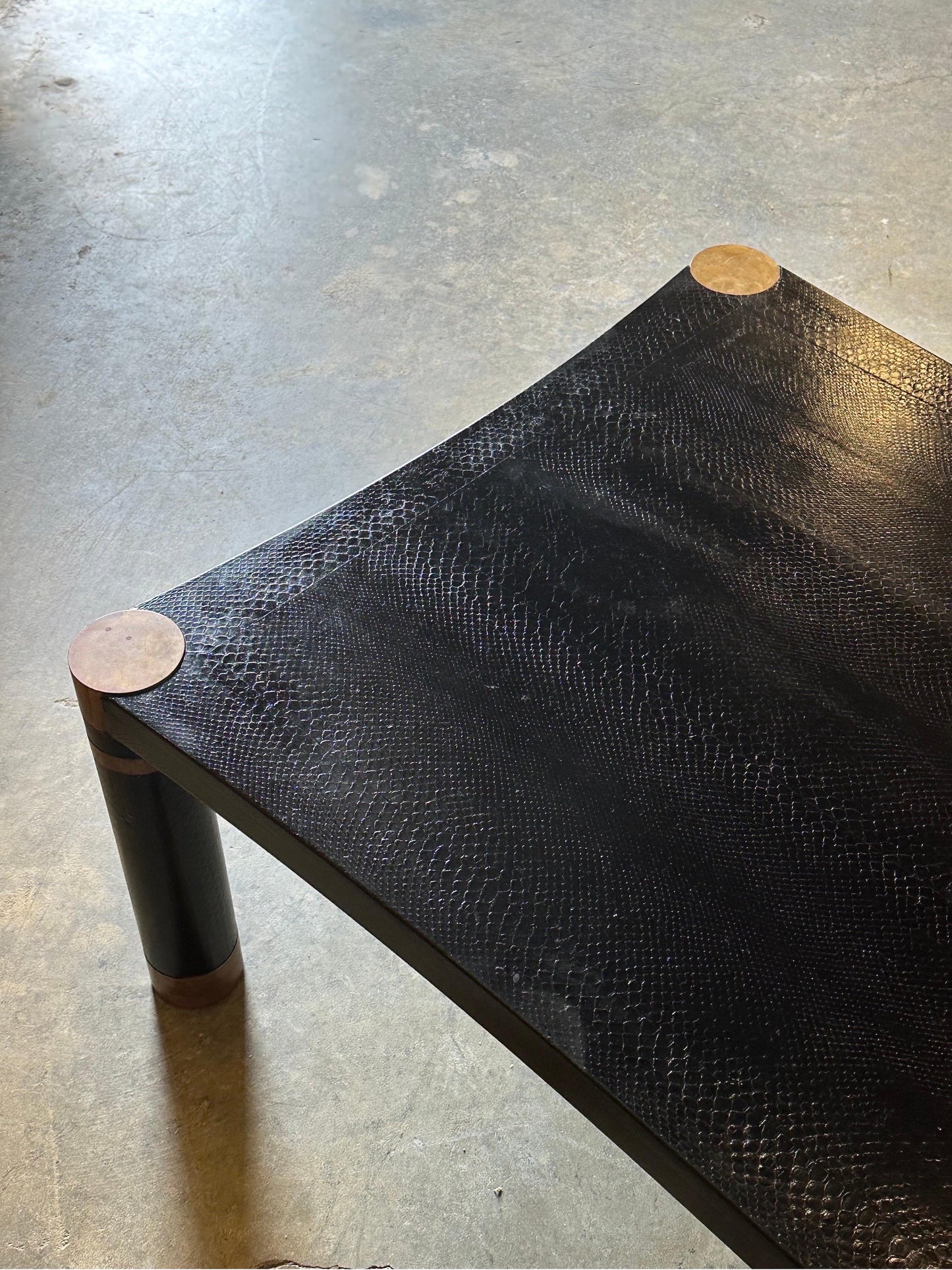 Frisman Vintage Karl Springer Exotic Leather and Patinated Brass Coffee Table
