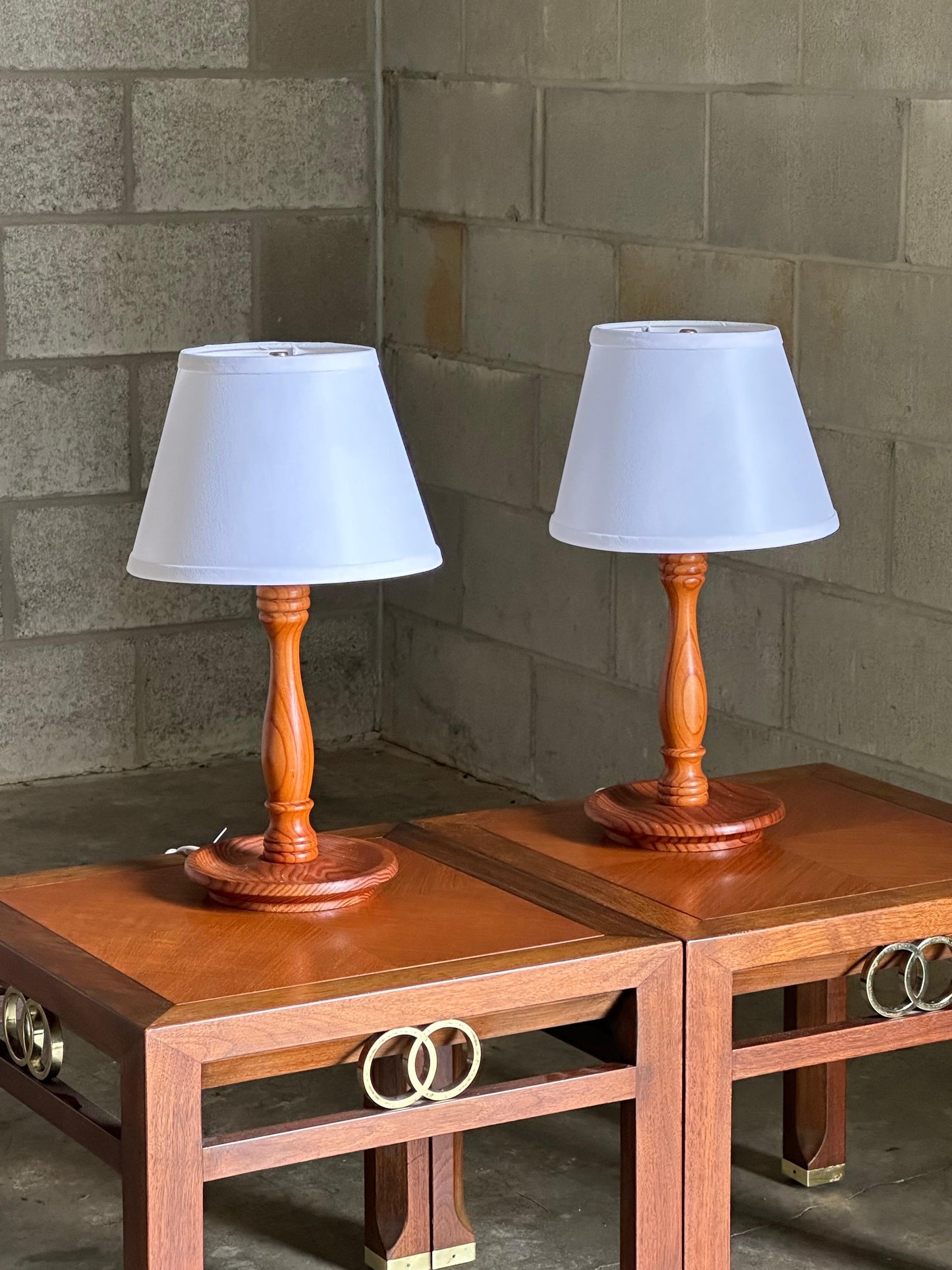 Frisman Vintage Swedish Turned Pine Table Lamps- A Pair