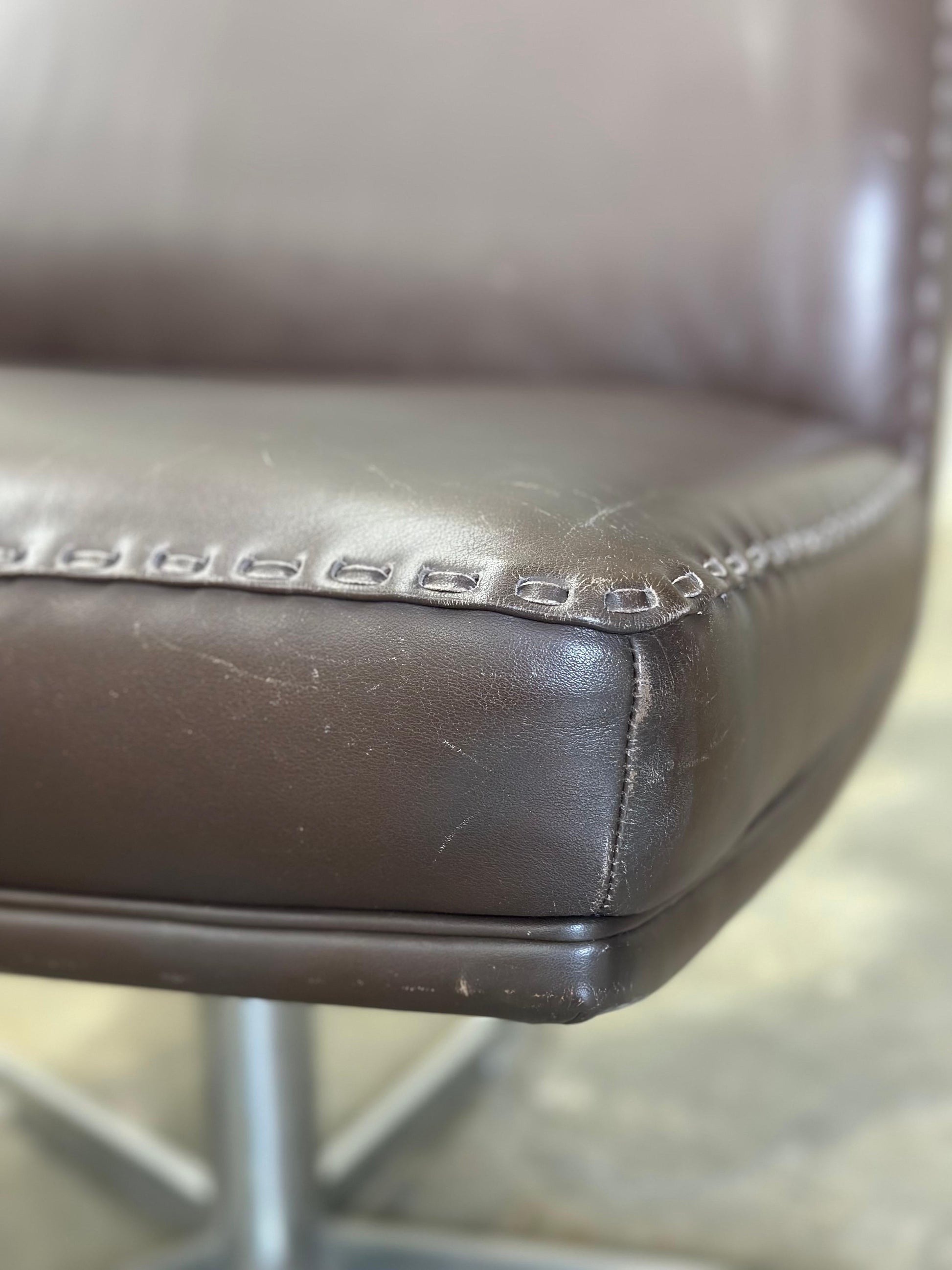 Frisman Vintage 1970s De Sede Leather and Metal Swivel Chairs- A Pair