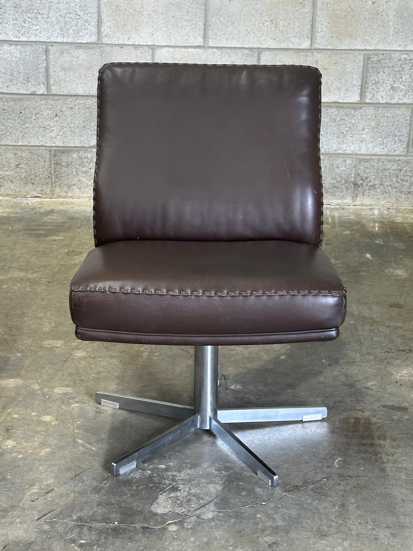 Frisman Vintage 1970s De Sede Leather and Metal Swivel Chairs- A Pair