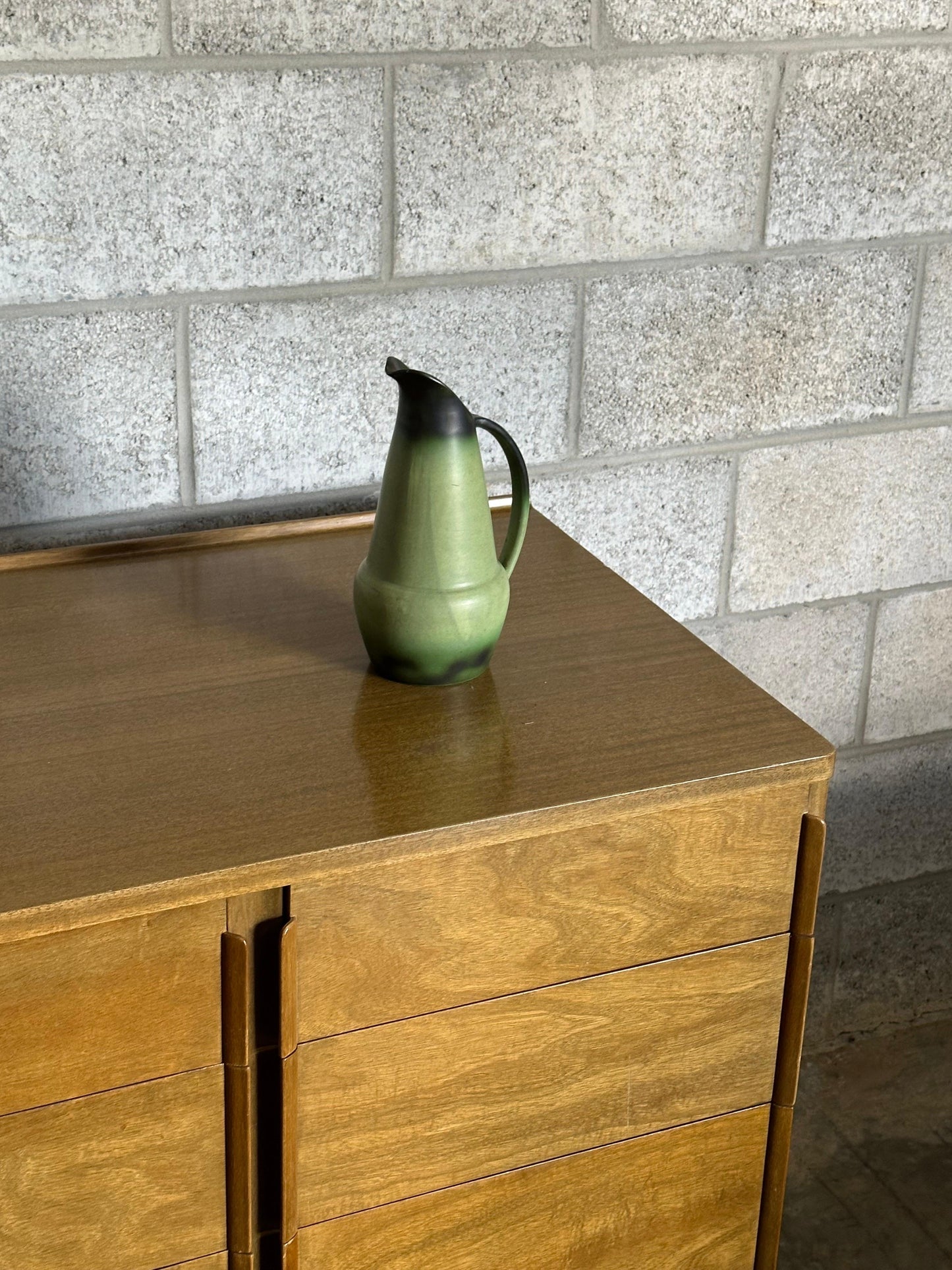 Frisman Vintage 1940s Eva Jancke-Björk for Bo Fajans Green Ceramic Pitcher