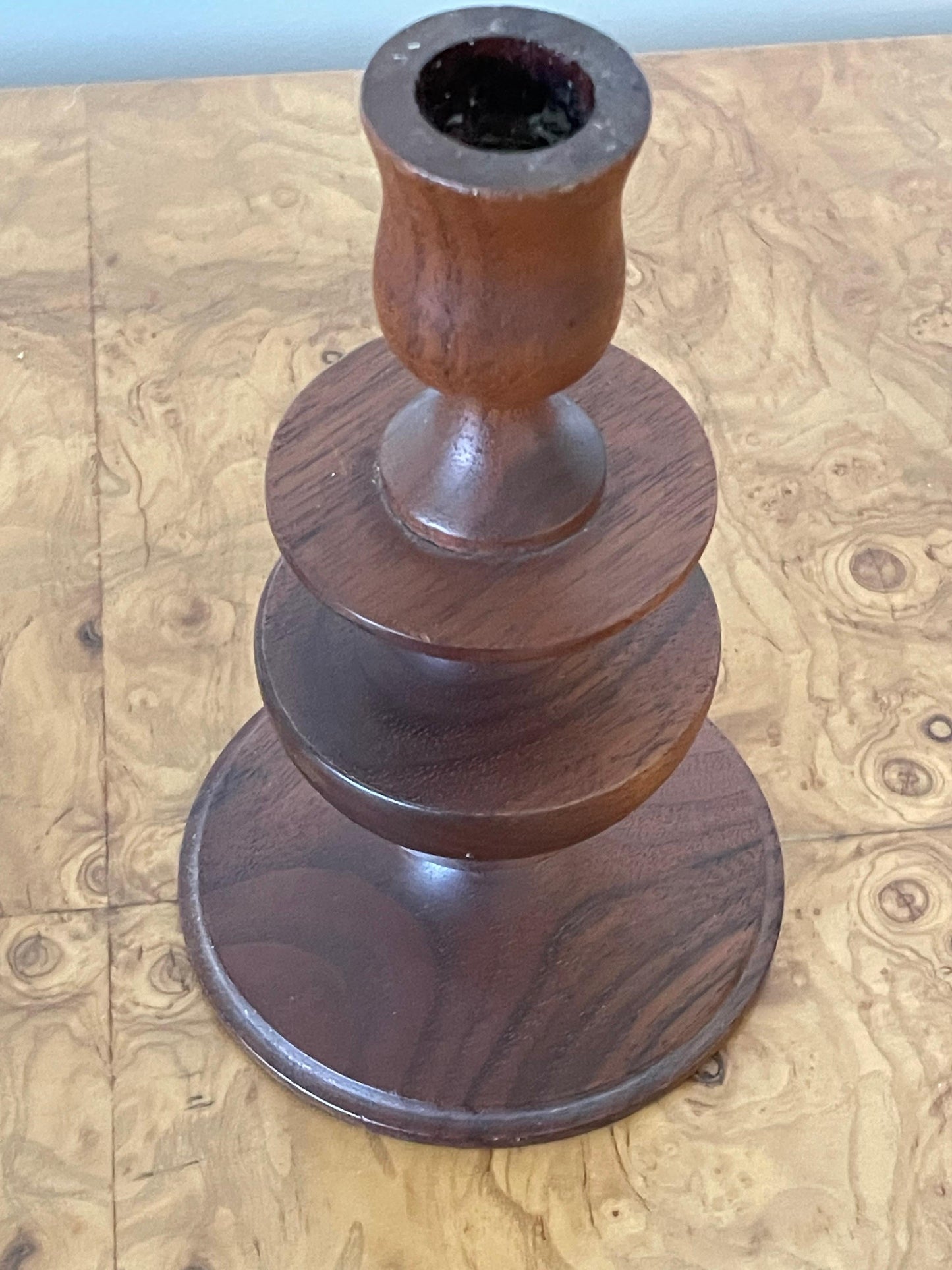 Frisman Vintage Modernist Signed Turned Wood Candle Holders, 1978