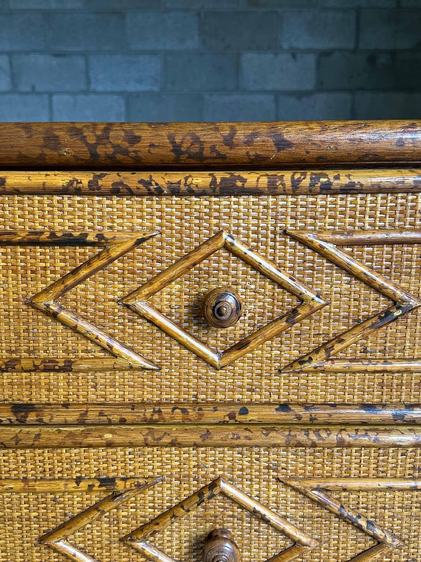 Frisman Vintage Vintage British Colonial Style Bamboo and Rattan Tall Chest