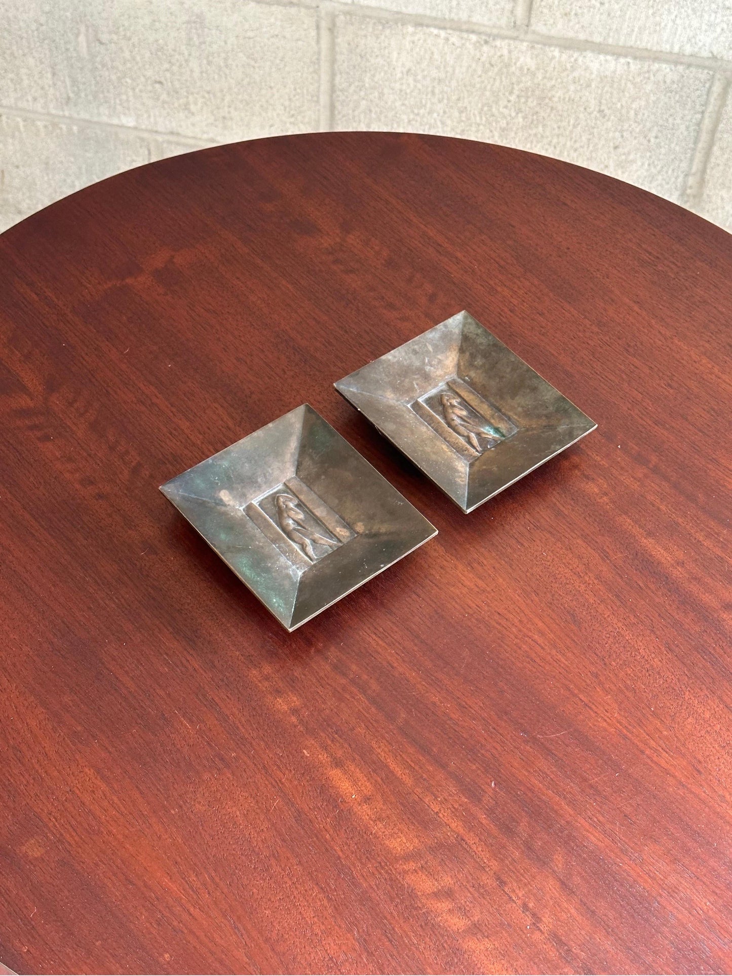 Frisman Vintage GAB Bronze Decorative Plates With Female Motif- a Pair