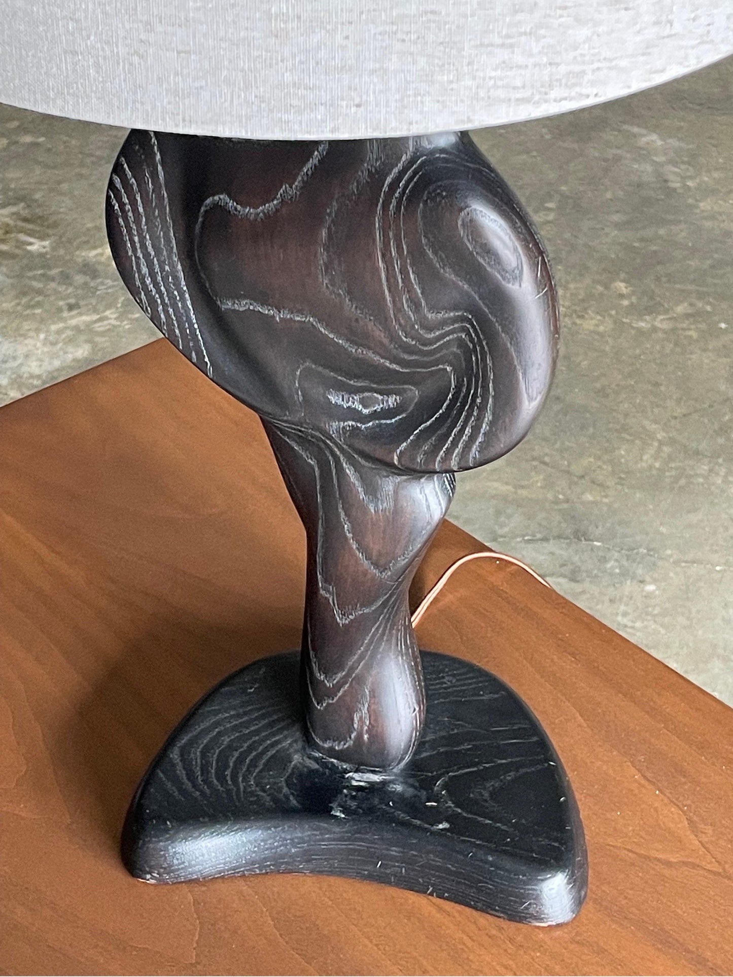 Frisman Vintage Black Cerused Sculptural Table Lamp Attributed to Yasha Heifetz