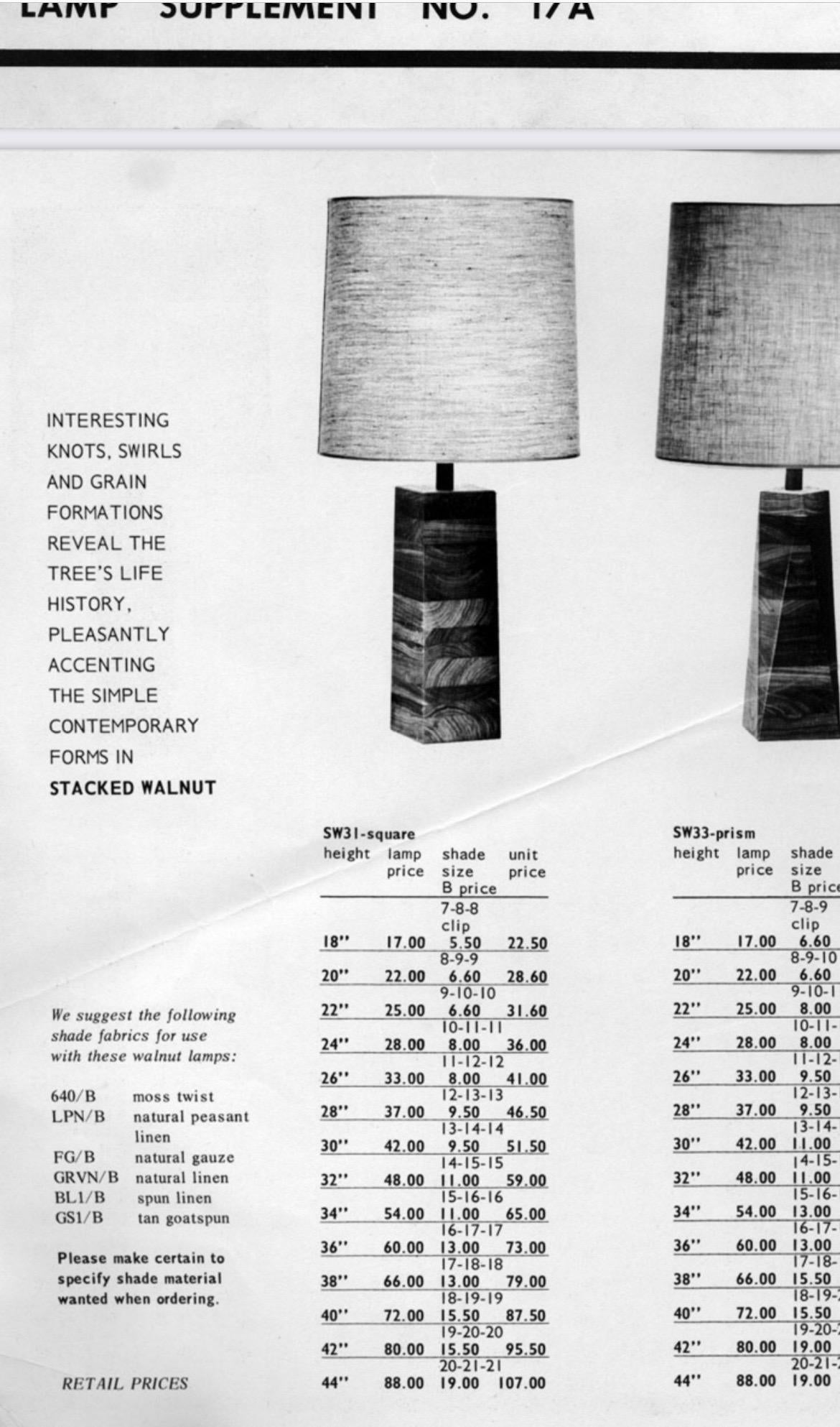 Frisman Vintage Stacked Walnut Martz Lamp for Marshall Studios