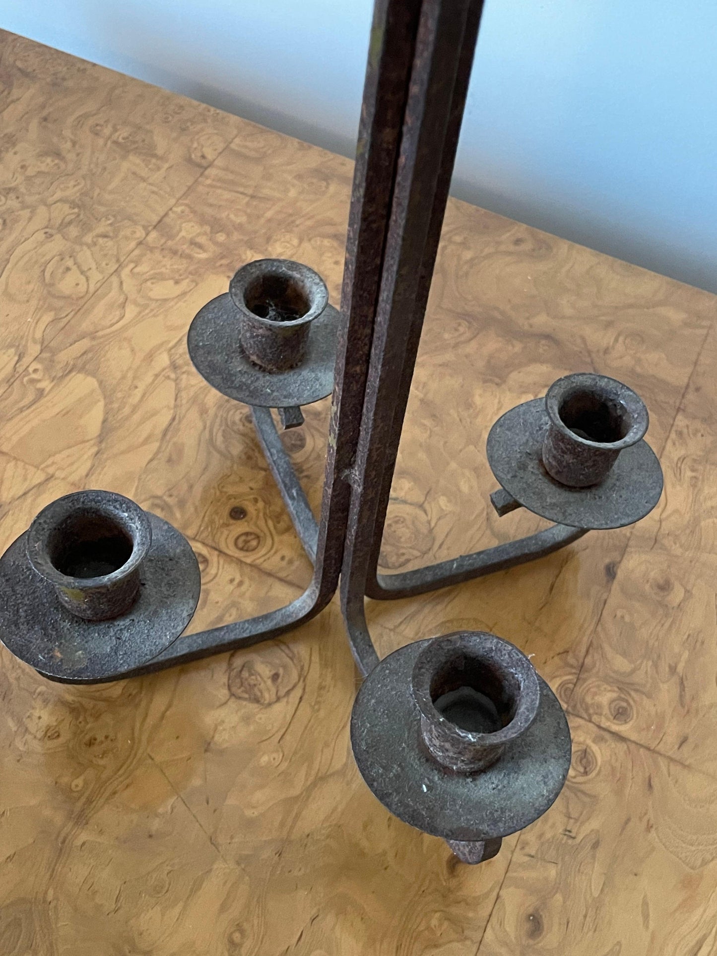 Frisman Vintage American Modernist Patinated Wrought Iron Candelbra