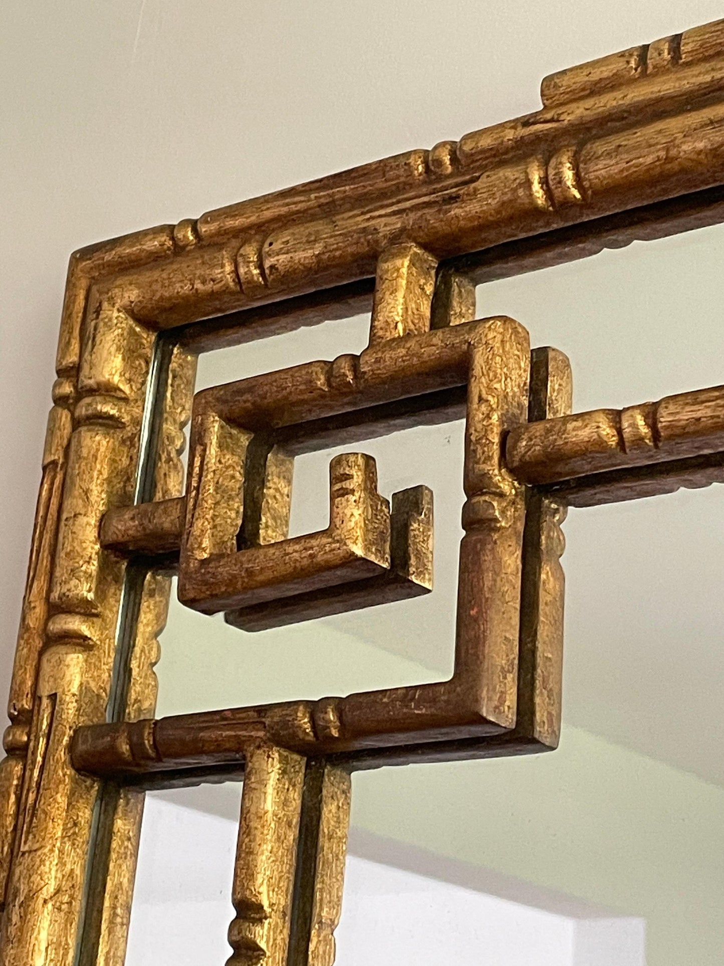 Frisman Vintage Faux Bamboo Mirror with Greek Key, Attributed to La Barge