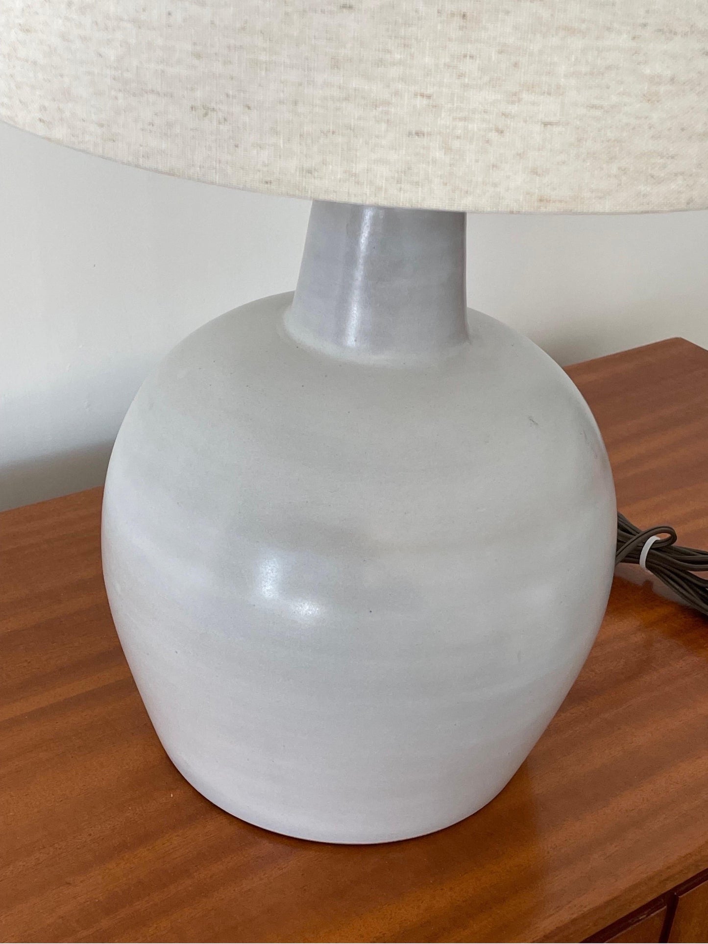 Frisman Vintage Martz Lamp by Jane and Gordon Martz, Large Round Ceramic and Walnut