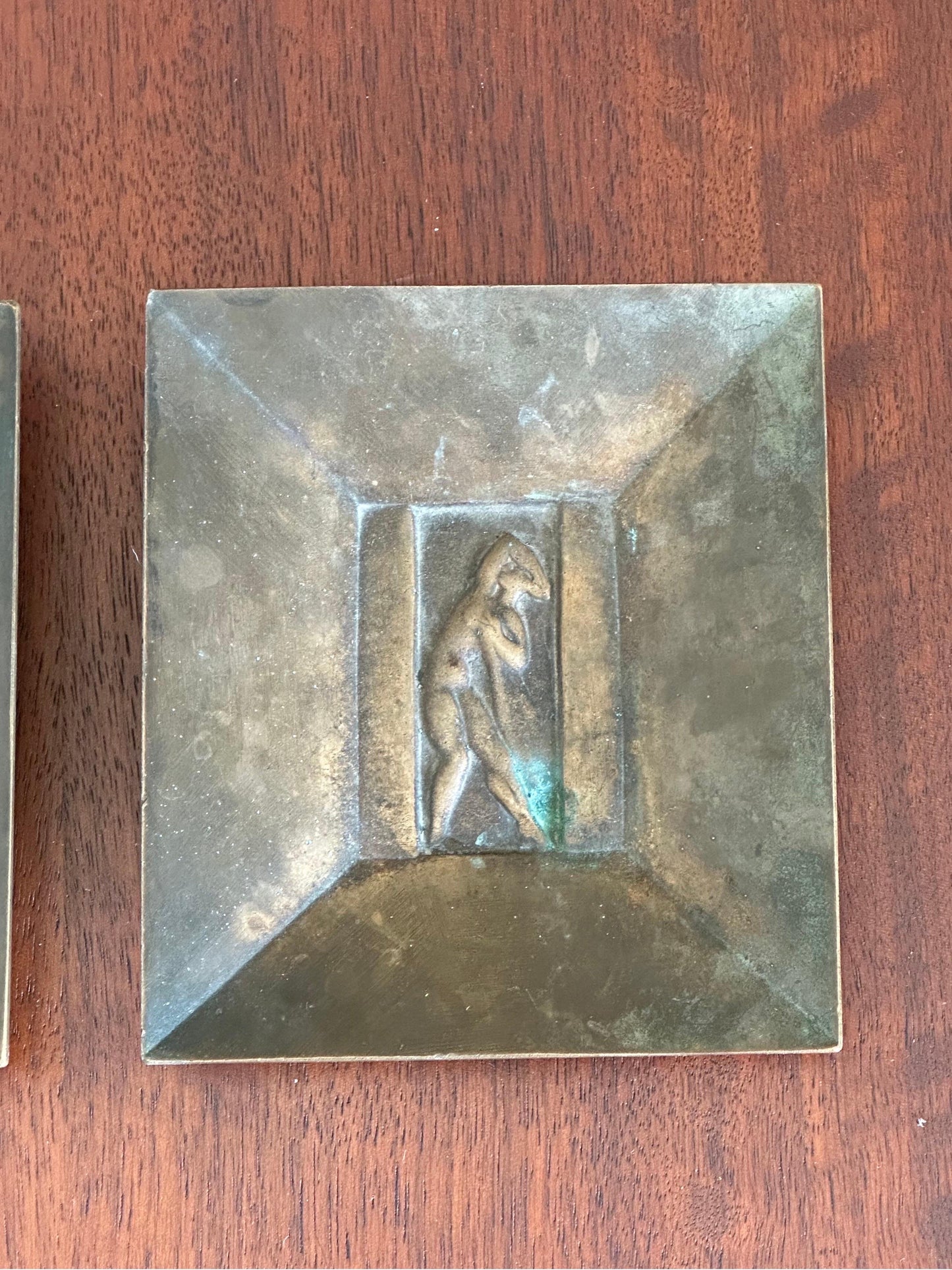 Frisman Vintage GAB Bronze Decorative Plates With Female Motif- a Pair